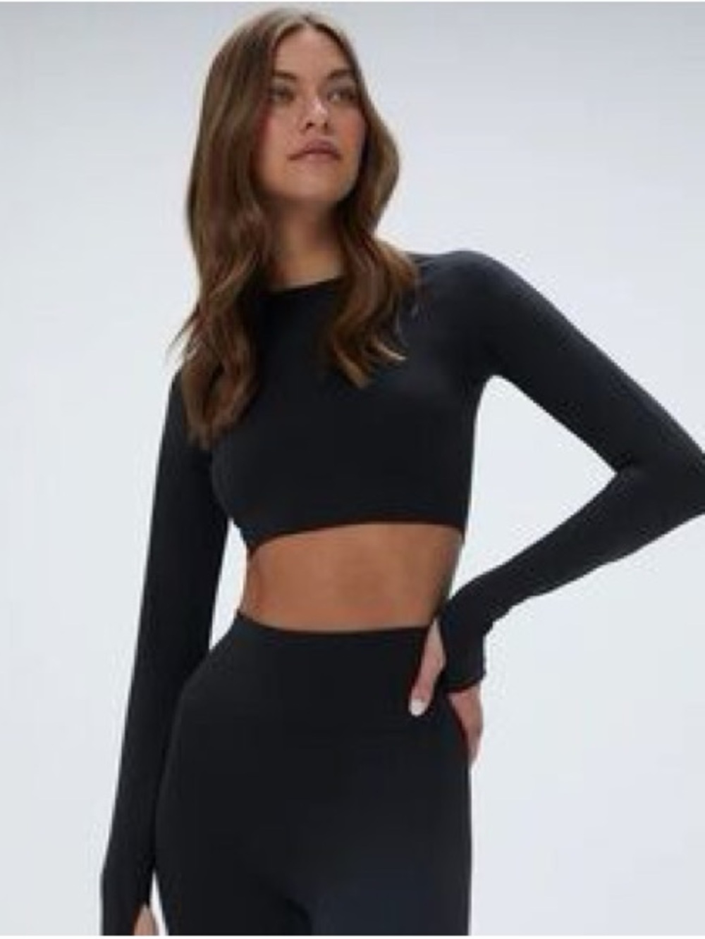 Adanola Black Long-Sleeve Crop Top Activewear